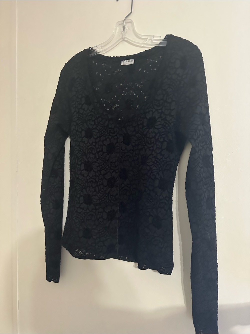 Free People Black Floral Lace Long Sleeve Top